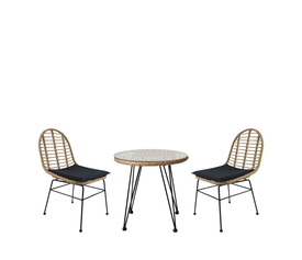 Σετ Τραπεζαρία Κήπου EUSEBIO Φυσικό/Μαύρο Μέταλλο/Rattan Με 2 Καρέκλες 14990326