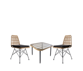 Σετ Τραπεζαρία Κήπου ANTIUS Φυσικό/Μαύρο Μέταλλο/Rattan/Γυαλί Με 2 Καρέκλες 14990328