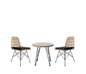 Σετ Τραπεζαρία Κήπου EUSEBIO Φυσικό/Μαύρο Μέταλλο/Rattan Με 2 Καρέκλες 14990330