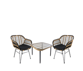 Σετ Τραπεζαρία Κήπου ANTIUS Φυσικό/Μαύρο Μέταλλο/Rattan/Γυαλί Με 2 Καρέκλες 14990332
