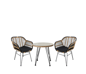 Σετ Τραπεζαρία Κήπου EUSEBIO Φυσικό/Μαύρο Μέταλλο/Rattan Με 2 Καρέκλες 14990334