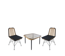 Σετ Τραπεζαρία Κήπου ANTIUS Φυσικό/Μαύρο Μέταλλο/Rattan/Γυαλί Με 2 Καρέκλες 14990340