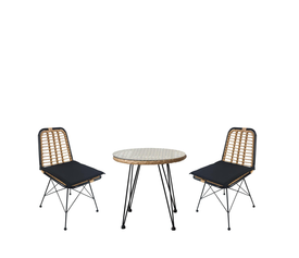 Σετ Τραπεζαρία Κήπου EUSEBIO Φυσικό/Μαύρο Μέταλλο/Rattan Με 2 Καρέκλες 14990342