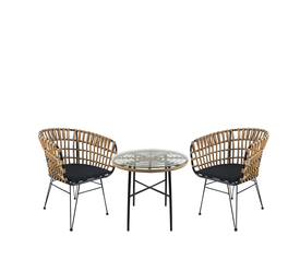 Σετ Τραπεζαρία Κήπου APPIUS Φυσικό/Μαύρο Μέταλλο/Rattan/Γυαλί Με 2 Καρέκλες 14990343