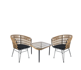 Σετ Τραπεζαρία Κήπου ANTIUS Φυσικό/Μαύρο Μέταλλο/Rattan/Γυαλί Με 2 Καρέκλες 14990344