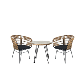 Σετ Τραπεζαρία Κήπου EUSEBIO Φυσικό/Μαύρο Μέταλλο/Rattan Με 2 Καρέκλες 14990346