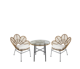 Σετ Τραπεζαρία Κήπου APPIUS Φυσικό/Μαύρο Μέταλλο/Rattan/Γυαλί Με 2 Καρέκλες 14990355