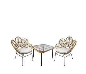 Σετ Τραπεζαρία Κήπου ANTIUS Φυσικό/Μαύρο Μέταλλο/Rattan/Γυαλί Με 2 Καρέκλες 14990356