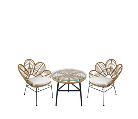 Σετ Τραπεζαρία Κήπου ARELLIUS Φυσικό/Μαύρο Μέταλλο/Rattan/Γυαλί Με 2 Καρέκλες 14990357