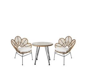 Σετ Τραπεζαρία Κήπου EUSEBIO Φυσικό/Μαύρο Μέταλλο/Rattan Με 2 Καρέκλες 14990358