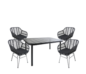 Σετ Τραπεζαρία Κήπου AMPLAS Μαύρο Μέταλλο/Rattan/Γυαλί Με 4 Καρέκλες 14990377