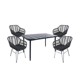 Σετ Τραπεζαρία Κήπου ANNIUS Μαύρο Μέταλλο/Rattan/Γυαλί Με 4 Καρέκλες 14990378