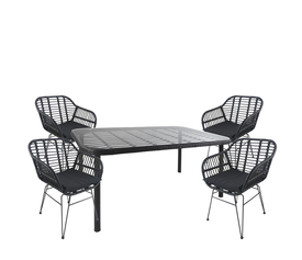 Σετ Τραπεζαρία Κήπου AMPIUS Μαύρο Μέταλλο/Rattan/Γυαλί Με 4 Καρέκλες