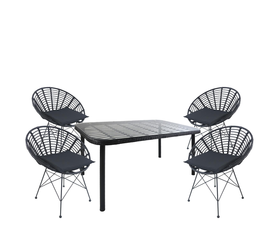 Σετ Τραπεζαρία Κήπου AMPLAS Μαύρο Μέταλλο/Rattan/Γυαλί Με 4 Καρέκλες
