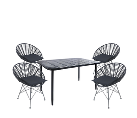 Σετ Τραπεζαρία Κήπου ANNIUS Μαύρο Μέταλλο/Rattan/Γυαλί Με 4 Καρέκλες 14990384