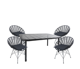 Σετ Τραπεζαρία Κήπου AMPIUS Μαύρο Μέταλλο/Rattan/Γυαλί Με 4 Καρέκλες