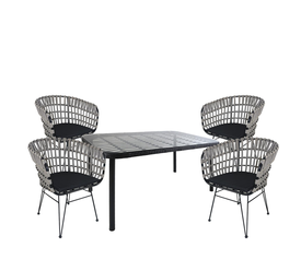 Σετ Τραπεζαρία Κήπου AMPLAS Μαύρο Μέταλλο/Rattan/Γυαλί Με 4 Καρέκλες