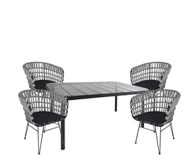 Σετ Τραπεζαρία Κήπου AMPIUS Μαύρο Μέταλλο/Rattan/Γυαλί Με 4 Καρέκλες