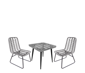Σετ Τραπεζαρία Κήπου CALI Γκρι/Μαύρο Μέταλλο/Rattan/Γυαλί Με 2 Καρέκλες 14990454