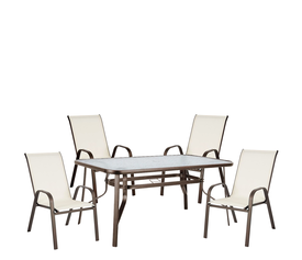Σετ Τραπεζαρία Κήπου SUN Κρεμ/Καφέ Μέταλλο/Textilene/Γυαλί Με 4 Πολυθρόνες 14990481