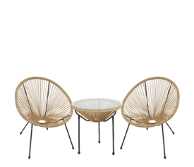 Σετ Τραπεζαρία Κήπου GANYMEDE Φυσικό/Μαύρο Μέταλλο/Rattan/Γυαλί Με 2 Πολυθρόνες