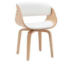 Πολυθρόνα Τραπεζαρίας GUNNAR Λευκό/Φυσικό Ξύλο/PU 51x53x75cm