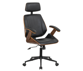 Καρέκλα Γραφείου Διευθυντή MILIUS Μαύρο/Καφέ Ξύλο/PU/Αλουμίνιο 53x56x73-83cm