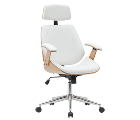 Καρέκλα Γραφείου Διευθυντή MILIUS Λευκό/Φυσικό Ξύλο/PU/Αλουμίνιο 53x56x73-83cm