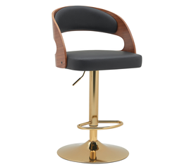 Σκαμπό Bar SINDRI Μαύρο/Καφέ Ξύλο/PU/Αλουμίνιο 48x49x91-112cm