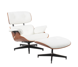 Πολυθρόνα Relax MIREN Με Υποπόδιο Λευκό/Καφέ Ξύλο/PU 82x92x78cm