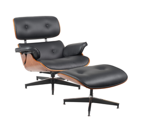 Πολυθρόνα Relax MIREN Με Υποπόδιο Μαύρο/Καφέ Ξύλο/PU 82x92x78cm