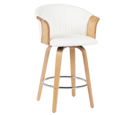 Σκαμπό Bar  CASSIAN Λευκό/Φυσικό Ξύλο/PU 50x50x103cm