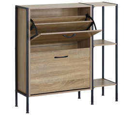 Παπουτσοθήκη ALDERWYN Με Πλαϊνό Ράφι Δρυς/Μαύρο Μοριοσανίδα/Μέταλλο 88x24x87cm