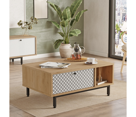 Τραπεζάκι Σαλονιού SUSSEX Φυσικό/Λευκό Μοριοσανίδα/Μέταλλο 90x60x37.6cm