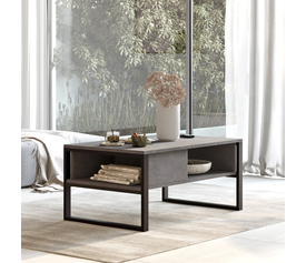 Τραπεζάκι Σαλονιού ARKLEY Γκρι Με Εφέ Τσιμέντο Μοριοσανίδα/Μέταλλο 100x59.7x44.4cm