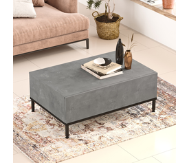 Τραπεζάκι Σαλονιού BARNET Γκρι Με Εφέ Τσιμέντο/Μαύρο Μοριοσανίδα/Μέταλλο 90x60x35cm