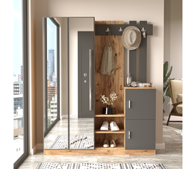 Έπιπλο Εισόδου CRAYFORD Πεύκο/Ανθρακί Μοριοσανίδα/Γυαλί 147x35x180cm