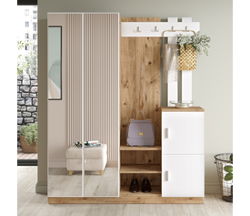 Έπιπλο Εισόδου CRAYFORD Πεύκο/Λευκό Μοριοσανίδα/Γυαλί 147x35x180cm