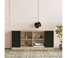 Βιβλιοθήκη EDMONTON Οξιά/Μαύρο Μοριοσανίδα 139.8x46.3x61.8cm