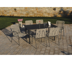 Τραπεζαρία Σετ 7 Τεμαχίων Με Μεταλλικό Σκελετό 150x90x73cm ΓΚΡΙ