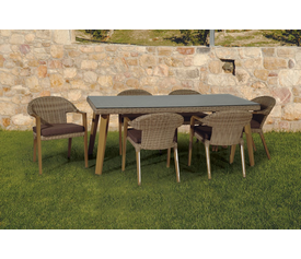 Τραπεζαρία Rattan Σέτ 7 Τεμαχίων Με Αλουμίνιο Σκελετό 195x95cm