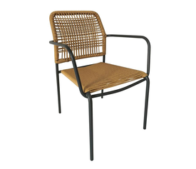 LUIGI Πολυθρόνα Βεράντας-Κήπου Μέταλλο Βαφή Ανθρακί, Rope Wicker Φυσικό, Στοιβαζόμενη