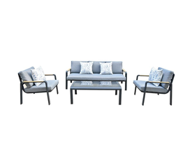 LATINO Set Σαλόνι Κήπου 4τεμ, Αλουμίνιο Μαύρο, Μαξιλάρια Γκρι, Γυαλί Μαύρο