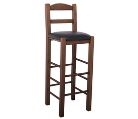 ΣΙΦΝΟΣ Σκαμπό BAR με Πλάτη, Οξιά Βαφή Εμποτισμός Καρυδί, Κάθισμα Pu Μαύρο