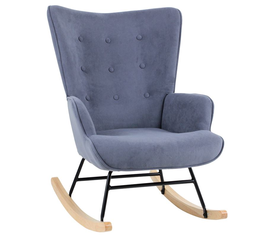 ALMA Rocking Πολυθρόνα Μπερζέρα Καθιστικού, Ύφασμα Velure Μπλε, Βάση Μαύρο-Φυσικό