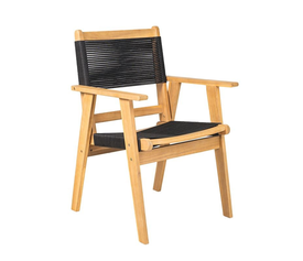 COFFEE Dining Πολυθρόνα Βεράντας - Κήπου, Ξύλο Ακακία Φυσικό, Rope Wicker Μαύρο