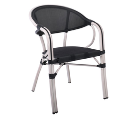 VEGERA Πολυθρόνα Dining Αλουμίνιο Βαφή Antique White Textilene Μαύρο, Στοιβαζόμενη