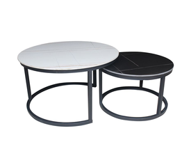 TERRY Set2 Τραπεζάκια Σαλονιού , Μέταλλο Βαφή Μαύρο, Sintered Stone White-Black Marble