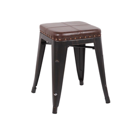 RELIX Σκαμπό-Pro, Στοιβαζόμενο, Μέταλλο Βαφή Antique Black, Pu Σκούρο Καφέ