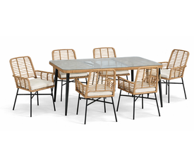 Rattan Τραπεζαρία Σέτ Με Μεταλλικό Σκελετό ,Σέτ 7 Τεμαχίων 150 x 90,5cm